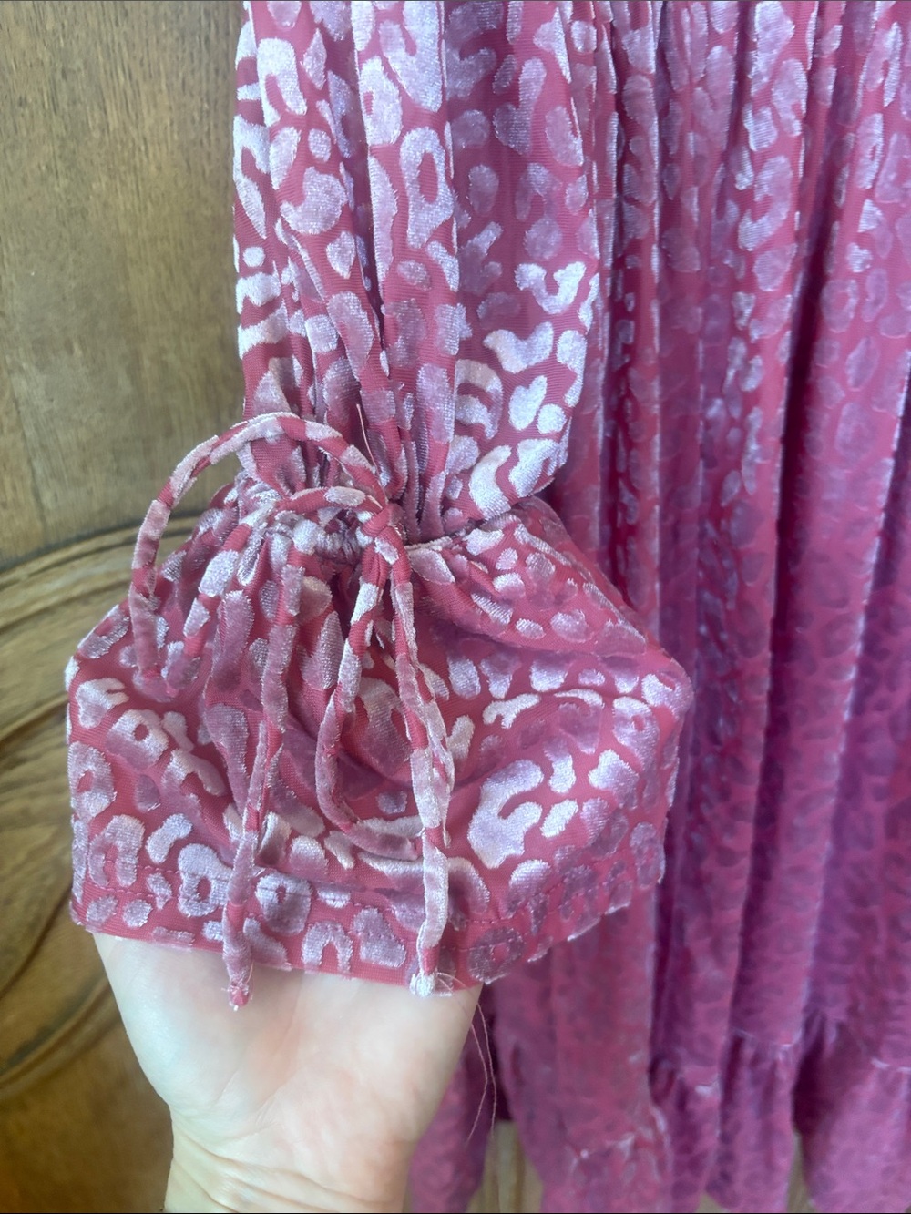 New In Leopard Velvet Ruffled Holiday Mini Dress - Picture 6 of 11